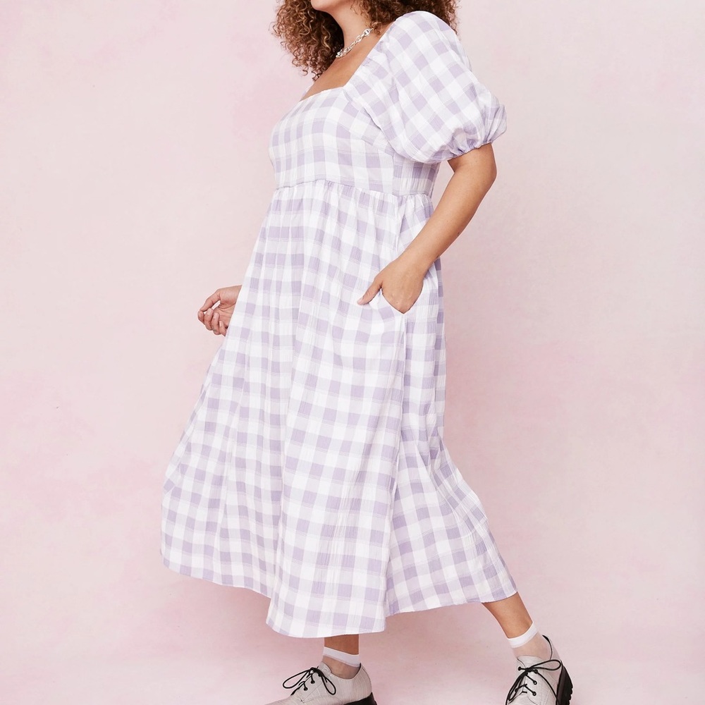 Nasty Gal Check Smock Purple Midi Dress